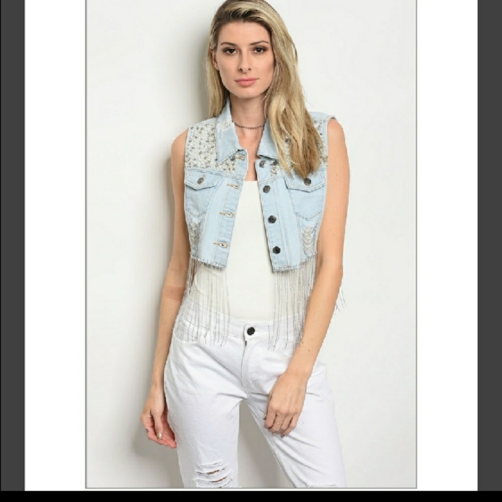 Distressed jean vest